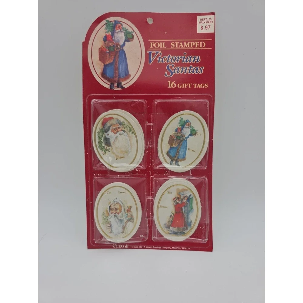 Cleo 16 Foil Stamped Victorian Santa Gift Tags From Gibson Greeting Inc